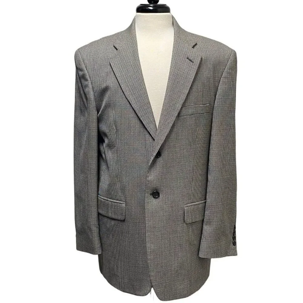 Stafford Blazer Mens 40R Gray Houndstooth Wool 2 Two Button Sport Coat
